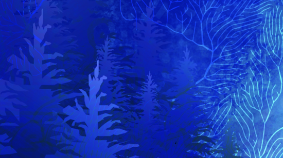 Blue digital background blended into trees