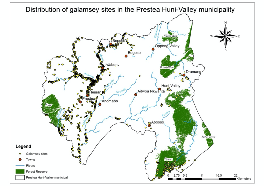 Map showing galamsey sites 