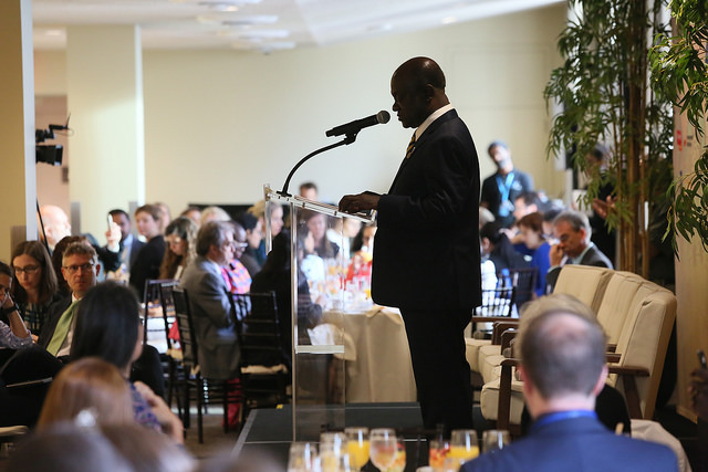 Hon. George Gyan-Baffour, Minister of Planning, Ghana, delivering his key note address at the West Terrace.