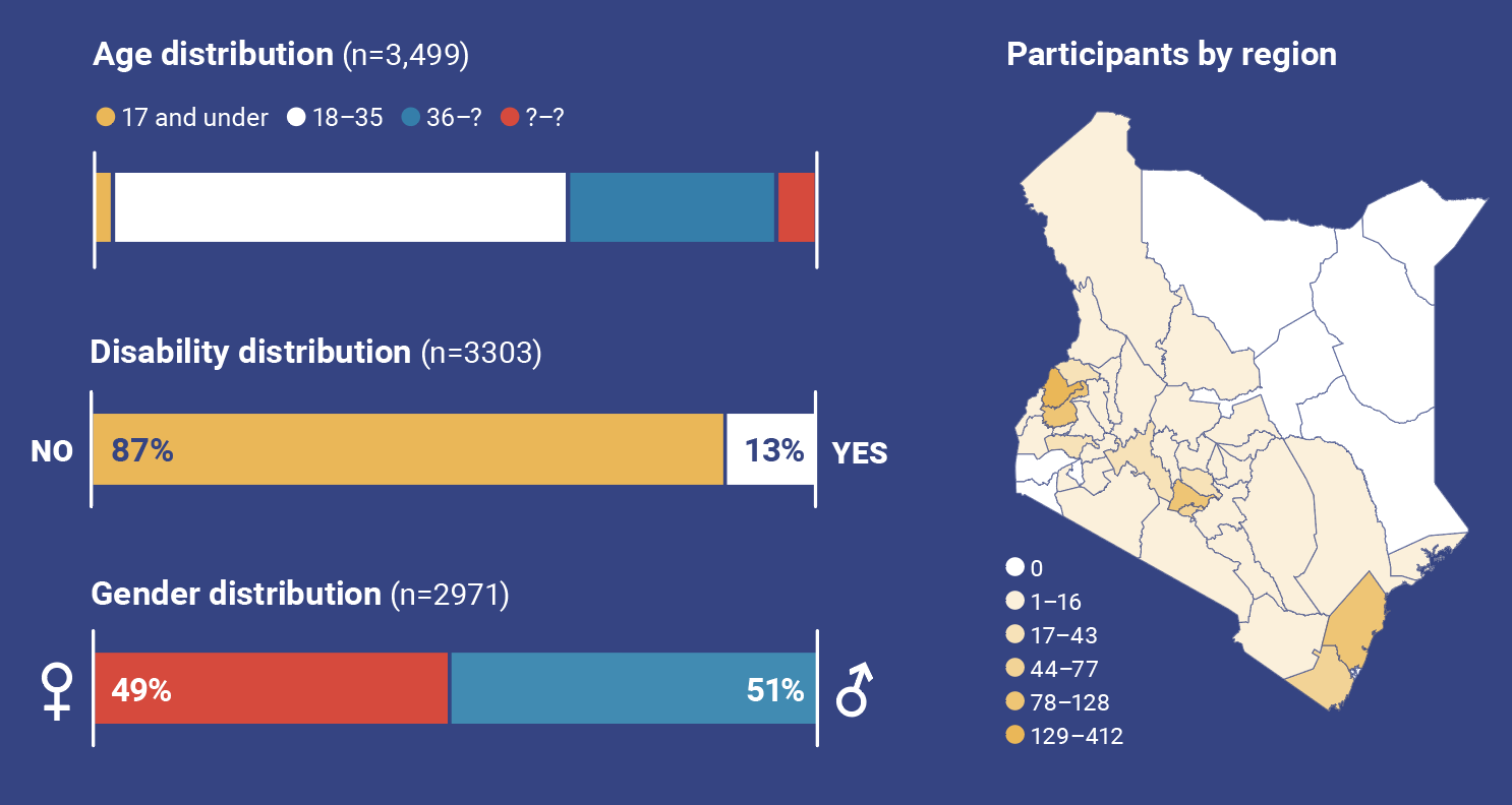 Summary of data collected disaggregated by age, gender, location, and disability