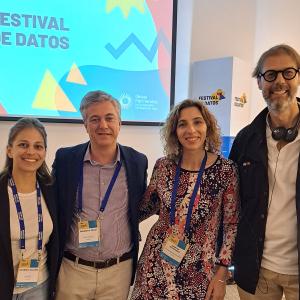 Left to right: Eugenia Olliaro, UNICEF; Federico Segui, INE Uruguay; Marisa Miodosky, Equal Measures 2030; and Stefaan Verhulst, The Gov Lab, at Festival de Datos