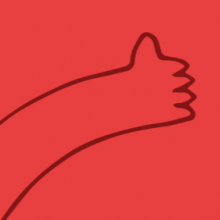 Drawing of a hand giving a thumbs up on a red background.