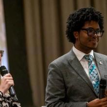 Shannon Lisa (left), Global Focal Point of the Major Group for Children and Youth: Chemicals and Waste Youth Platform, and Nahjae Nunes (right), UNICEF Youth Foresight Fellow and Commonwealth Youth Council Policy and Advocacy Chair, speak during the Summit of the Future Action Day One session titled '#YouthLead: Strategic foresight in climate and sustainability'.