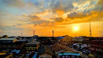 Neighborhood skyline at sunset, Lagos, Nigeria, 2019.