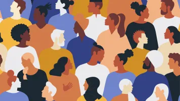 Graphic illustration of different people of diverse backgrounds