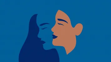Illustration of woman's face on blue background.