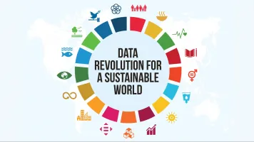 "Data revolution for a sustainable world" text surrounded by the SDG icons