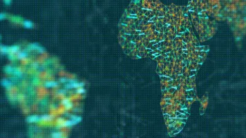 Digitized map with the continent of Africa in focus.