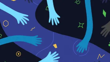 Abstract graphic with illustration of hands reaching out to each other