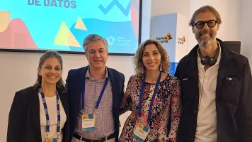 Left to right: Eugenia Olliaro, UNICEF; Federico Segui, INE Uruguay; Marisa Miodosky, Equal Measures 2030; and Stefaan Verhulst, The Gov Lab, at Festival de Datos