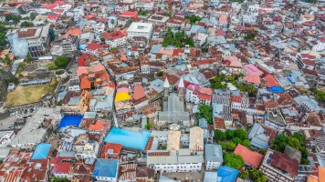 Aerial city view of Stone Town, Zanzibar, Tanzania