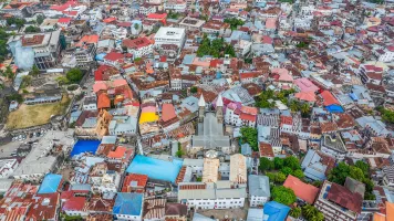 Aerial city view of Stone Town, Zanzibar, Tanzania