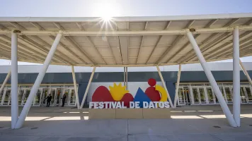 Festival de Datos sign outside the event venue in Punte del Este, Uruguay, November 2023