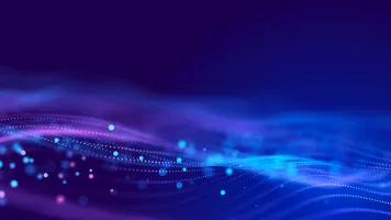 Illustration: Blue and purple lights on a dark blue background to visualize big data