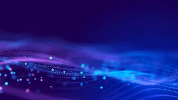 Illustration: Blue and purple lights on a dark blue background to visualize big data