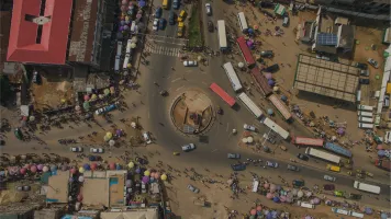 An aerial view of Ikorodu Garage Roundabout, Nigeria. 
