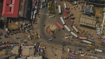 An aerial view of Ikorodu Garage Roundabout, Nigeria. 