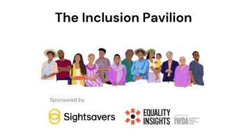 Promotional banner for the Inclusion Pavilion, with illustrations of people 