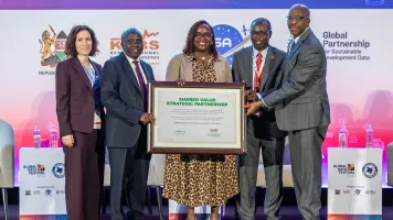 Partners celebrate the announcement of the Safaricom-KNBS data sharing partnership at Global Data Festival and Kenya Space Expo & Conference 2026