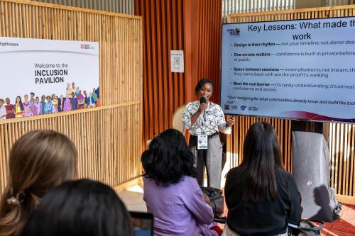Data Values Advocate presenting her work at the Data Fest Inclusion Pavilion 