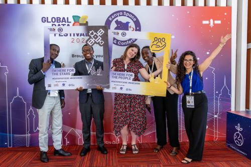 Small group at the photo wall of the Data Festival 2026
