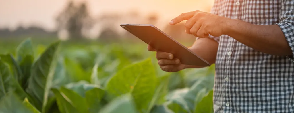 Shutterstock / farmer in a field with ipad