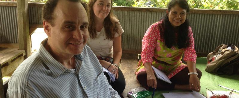 T4D project PI Dan Levy, Jessica Creighton (T4D), and Wayan Suriastini (SurveyMETER) piloting in Indonesia.