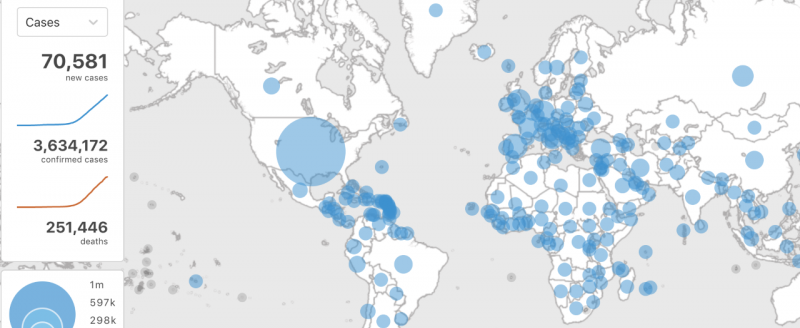 Map visualization of global COVID-19 cases from WHO dashboard