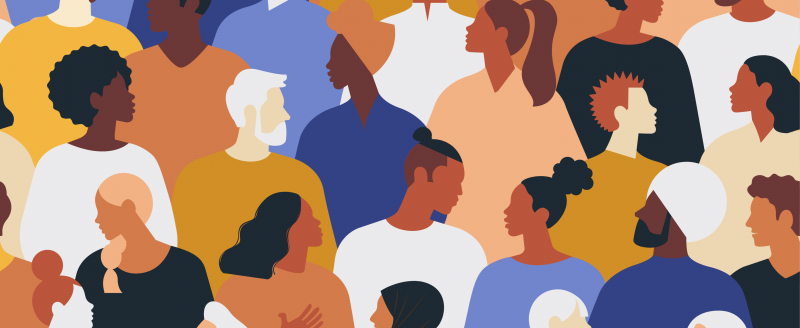 Graphic illustration of different people of diverse backgrounds