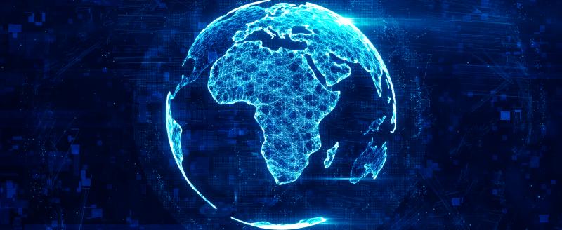 View of earth from space with the African continent illuminated.