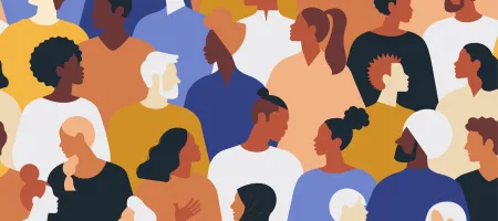 Graphic illustration of different people of diverse backgrounds
