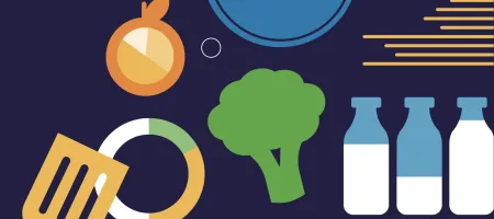 Graphic of food products and cooking tools