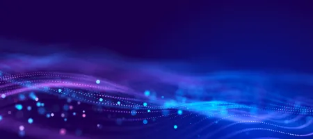 Illustration: Blue and purple lights on a dark blue background to visualize big data