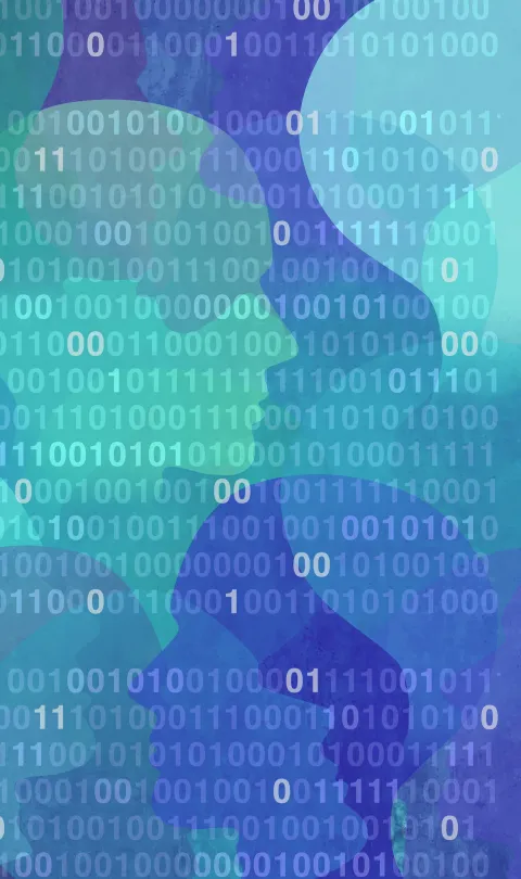 Various face silhouettes covered in binary code. Credit: Shutterstock
