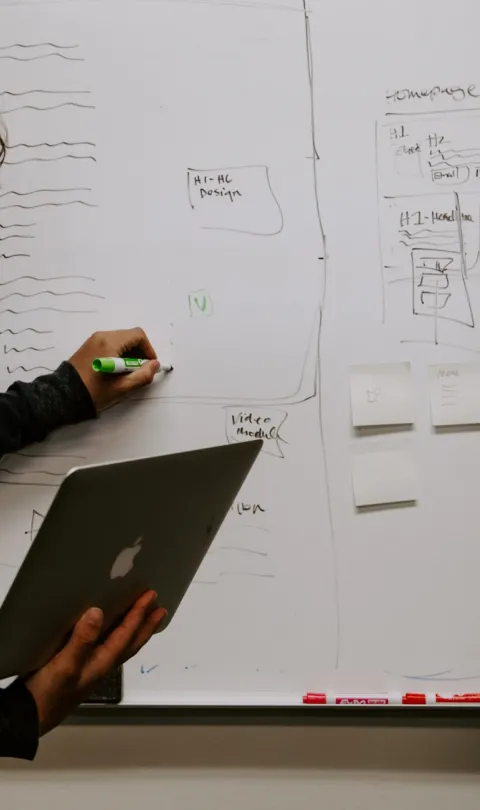 People writing on a white board