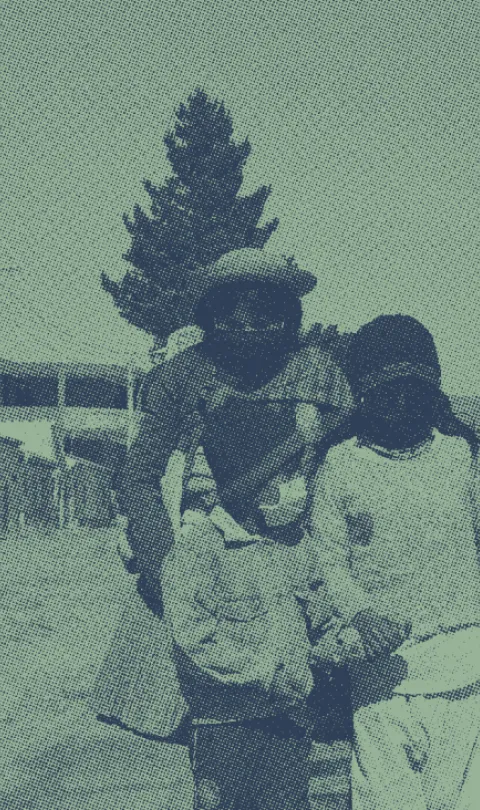 A family receiving supplies for COVID-19