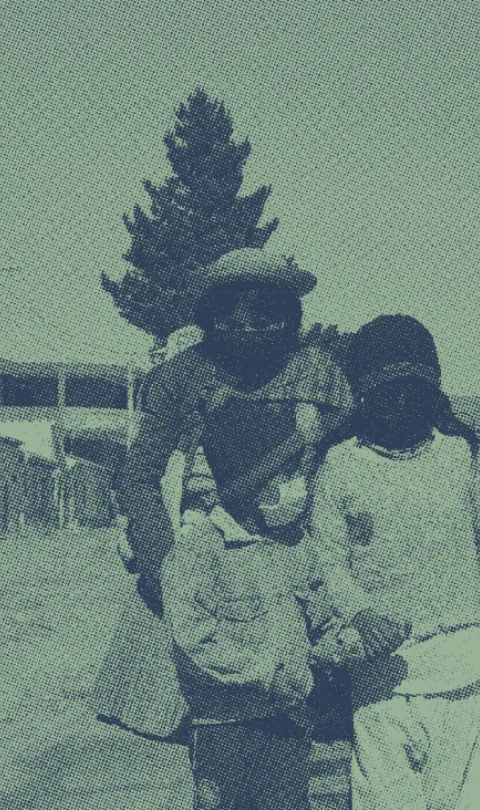A family receiving supplies for COVID-19