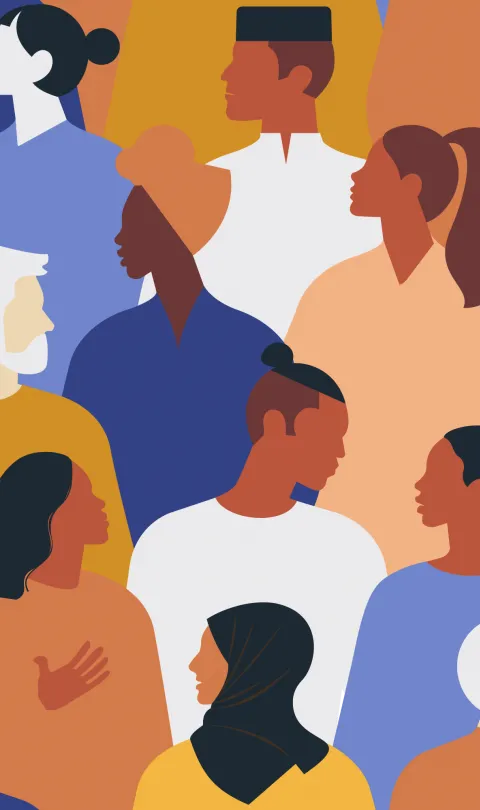 Graphic illustration of different people of diverse backgrounds
