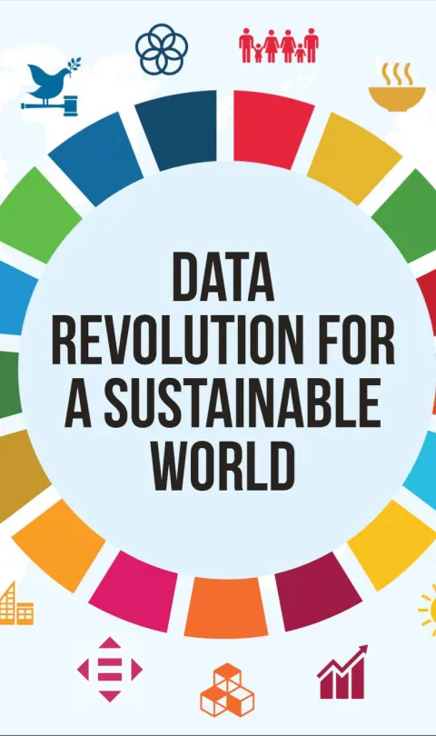 "Data revolution for a sustainable world" text surrounded by the SDG icons