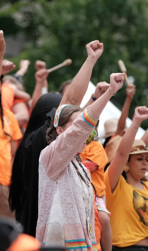 Indigenous activists at a rally in Vancouver, Canada, in protest against the Canadian residential school system. Credit: Blake Elliott / Shutterstock