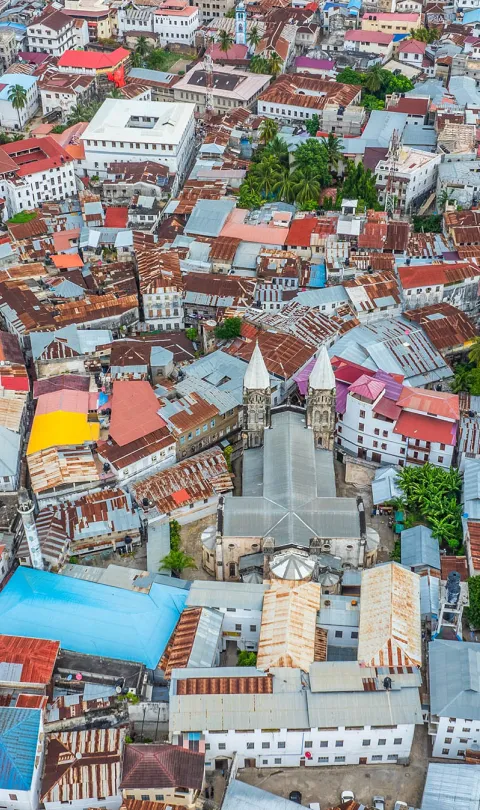 Aerial city view of Stone Town, Zanzibar, Tanzania