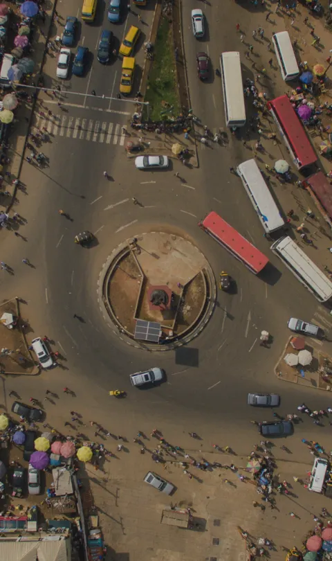 An aerial view of Ikorodu Garage Roundabout, Nigeria. 