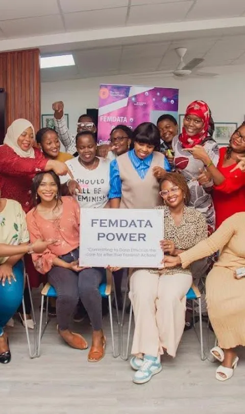 Navina Mutabazi, a Data Values Advocate from our second cohort, with a group of leaders of feminist organisations in Tanzania, discussing strengthening data processes 