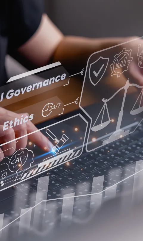ai governance transparency legal policy privacy.Professional managing AI governance and ethics on a digital platform, emphasizing compliance, transparency, privacy, security and regulatory oversight.