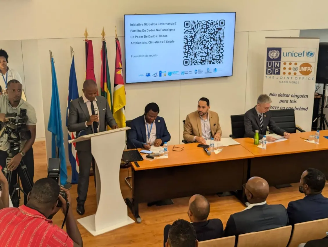 (l-r) President of CNEST, Carlos Alberto Mendes; Snr. Africa Regional Manager of the Global Partnership, Victor Ohuruogu; Cape Verde’s Secretary of State for Digital Economy, Mr. Pedro Lopez; and the UN Resident Representative of UNFPA, UNDP, UNICEF Joint Office, Sir David Marten