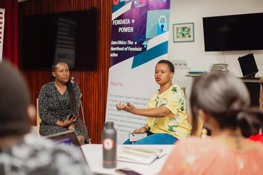 Navina Mutabazi, Data Values Advocate, address a workshop for the FemData Power Project