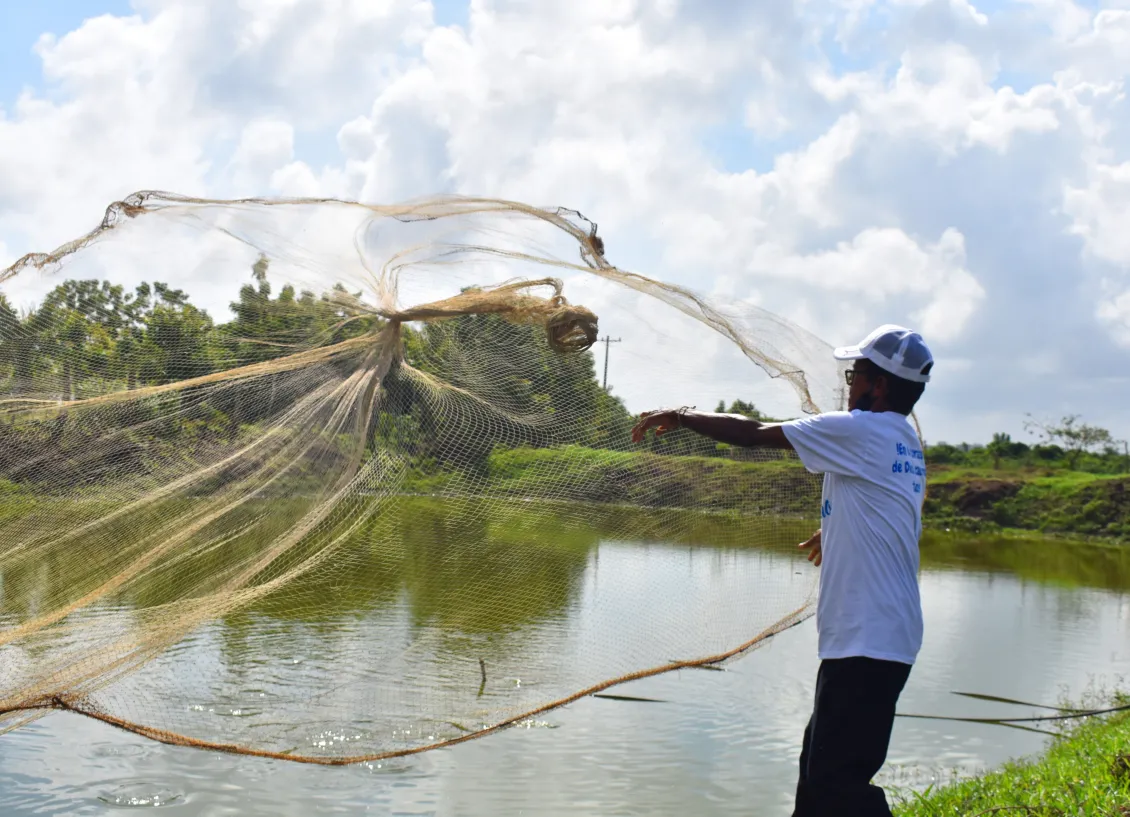 Participant with fishing net