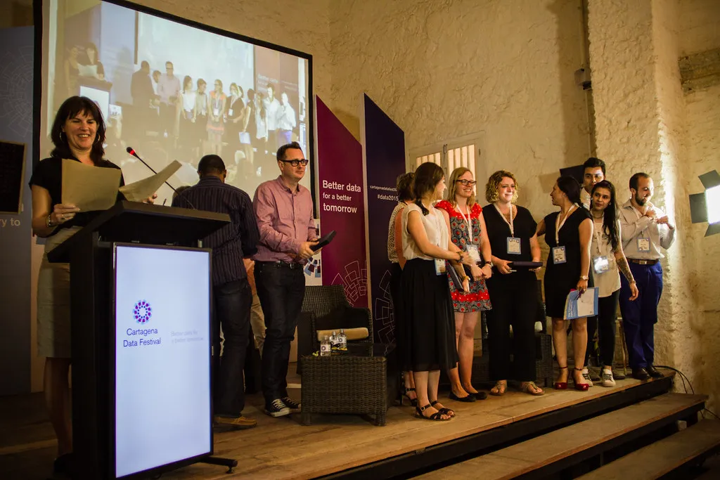 First CEO of the Global Partnership, Claire Melamed, moderates a session at the 2015 Cartagena Data Festival.