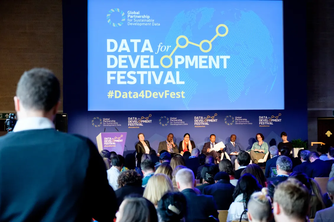 A panel session at the inaugural Global Data Festival in Bristol, United Kingdom (then called Data for Development Festival) in 2018.