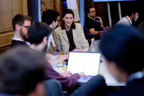 People discussing at DataFest in Bristol in 2018